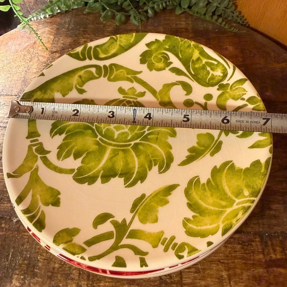 Pier 1 Imports Floral Earthenware Salad Plates Set of 4 Red Green White 7